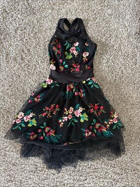 Black Floral Embroidered Mesh Dance Costume
